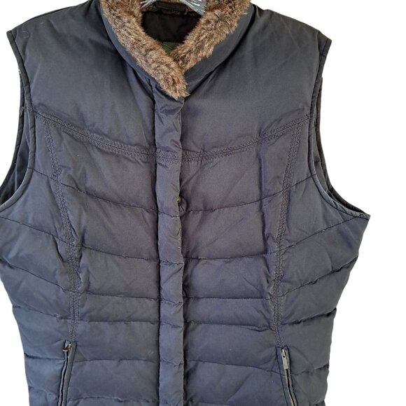 Eddie Bauer Women's Goose Down Puffer Vest Faux Fur Collar Black Size Large - Picture 1 of 8